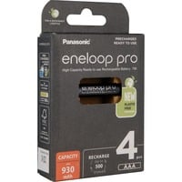 Panasonic Eneloop Pro Batteria ricaricabile Mini Stilo AAA Nichel-Metallo Idruro (NiMH) Batteria ricaricabile, Mini Stilo AAA, Nichel-Metallo Idruro (NiMH), 4 pz, 930 mAh, Nero
