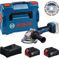 Bosch Set di utensili smerigliatrice angolare a batteria 18 volt con 2 batterie da 5,0 ampere-ora e disco da taglio 125 in L-BOXX, Set di strumenti boxed