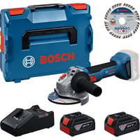 Bosch Set di utensili Smerigliatrice angolare a batteria con 2 batterie da 4,0 ampere-ora e disco da taglio 125 mm in L-BOXX, Set di strumenti 
