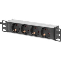 Digitus Multipresa 10" con profilo in alluminio, 4 vie, 1U, Ciabatta Nero/alluminio