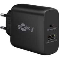 goobay Caricatore rapido doppio USB-C PD 45 watt, Caricabatterie Nero