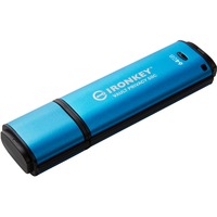 Kingston IronKey 64GB USB-C Vault Privacy 50C crittografia AES-256, FIPS 197, Chiavetta USB celeste/Nero, FIPS 197, 64 GB, USB tipo-C, 3.2 Gen 1 (3.1 Gen 1), 250 MB/s, Cuffia, Nero, Blu