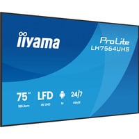 iiyama LH7564UHS-B1AG visualizzatore di messaggi Pannello piatto per segnaletica digitale 190,5 cm (75") Wi-Fi 500 cd/m² 4K Ultra HD Nero Processore integrato Android 24/7, Public Display Nero (opaco), Pannello piatto per segnaletica digitale, 190,5 cm (75"), 3840 x 2160 Pixel, Wi-Fi, 24/7
