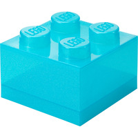 Room Copenhagen Mattoncino di stoccaggio LEGO 4 con coperchio superiore glitter, Scatola di immagazzinaggio celeste/trasparente