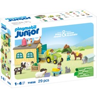 PLAYMOBIL Junior: Avventura in fattoria con trattore, rimorchio e amici animali, Giochi di costruzione 