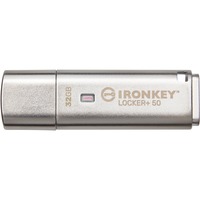 Kingston IronKey 32GB IKLP50 AES USB, w/256bit Encryption, Chiavetta USB alluminio, w/256bit Encryption, 32 GB, USB tipo A, 3.2 Gen 1 (3.1 Gen 1), 145 MB/s, Cuffia, Argento
