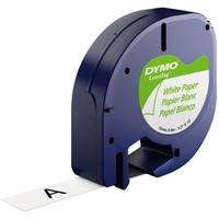 Dymo LetraTag etichette originali di carta autoadesiva | rotolo da 12 mm x 4 m | stampa nera su bianco | LT etichette autoadesive per etichettatrice LetraTag | 1 pezzo, Nastro di scrittura Nero su bianco, Carta, Belgio, DYMO, LetraTag 100T, LetraTag 100H, 1,2 cm