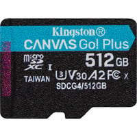Kingston 512 GB microSDXC Canvas Go Plus Gen4 200R A2 U3 Confezione singola senza ADP, Scheda di memoria Nero, 512 GB, MicroSD, Classe 10, UHS-I, 200 MB/s, 160 MB/s