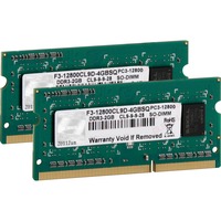G.Skill 4GB DDR3-1600 SQ memoria 2 x 2 GB 1600 MHz 4 GB, 2 x 2 GB, DDR3, 1600 MHz, 204-pin SO-DIMM, Lite retail