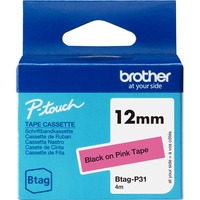 Brother BTAG-P31 nastro per etichettatrice Nero su rosa, Nastro di scrittura Nero su rosa, Filippine, 5 anno/i, Brother, P-touch PT-N10, PT-N20, PT-N25BT, 1,2 cm