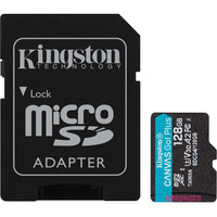 Kingston Scheda microSDXC Canvas Go Plus Gen4 200MB/s A2 U3 V30 da 128 GB + adattatore, Scheda di memoria Nero, 128 GB, MicroSD, Classe 10, UHS-I, 200 MB/s, 100 MB/s