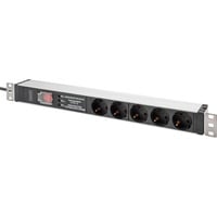 Digitus Multipresa 19" con profilo in alluminio, 5 vie, 1U, Ciabatta Nero/alluminio