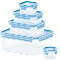 Emsa CLIP & CLOSE 508568 recipiente per cibo Rettangolare Set 3,7 L Blu, Trasparente 5 pz, Casella trasparente/Blu, Set, Rettangolare, 3,7 L, Blu, Trasparente, Polipropilene (PP), Elastomero Termoplastico (TPE), 0 - 100 °C