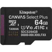 Kingston 64GB micSDXC Canvas Select Plus Gen3 100R A1 (Adattatore SD non incluso), Scheda di memoria Nero, 64 GB, MicroSDXC, Classe 10, UHS-I, 100 MB/s, Class 1 (U1)
