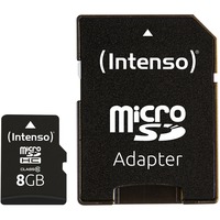 Intenso 8GB MicroSDHC Classe 10, Scheda di memoria 8 GB, MicroSDHC, Classe 10, 25 MB/s, Resistente agli urti, A prova di temperatura, Resistente all’acqua, A prova di raggi X, Nero