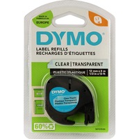 Dymo LetraTag etichette originali in plastica | rotolo da 12 mm x 4 m | stampa nera su trasparente | LT etichette autoadesive per etichettatrice LetraTag | 1 pezzo, Nastro di scrittura Nero trasparente, Poliestere, Belgio, DYMO, LetraTag 100T, LetraTag 100H, 1,2 cm