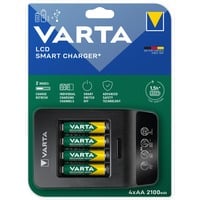 VARTA LCD SMART CHARGER+ Batteria per uso domestico AC, Caricabatterie Alcalino, Sovraccarico, Stilo AA, Mini Stilo AAA