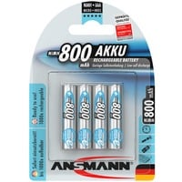 Ansmann 5035042 batteria per uso domestico Mini Stilo AAA Nichel-Metallo Idruro (NiMH) argento, Mini Stilo AAA, Nichel-Metallo Idruro (NiMH), 1,2 V, 800 mAh, 10.5 x 44.5
