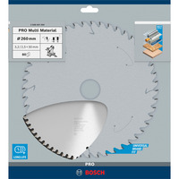 Bosch Lama per sega circolare PRO Multi Materiale, Ø 260mm, 80 denti 