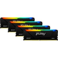 Kingston FURY FURY Beast 64GB 3200MT/s DDR4 CL16 DIMM (Kit da 4) 1Gx8 RGB, Memoria Nero, 64 GB, 4 x 16 GB, DDR4, 288-pin DIMM