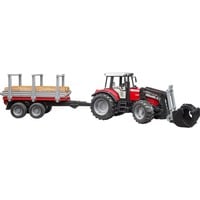 bruder Trattore Massey Ferguson 7480 Con Rimorchio Trasporto Tronchi, Veicolo modello Modellino di trattore, 3 anno/i, Plastica, Nero, Rosso, Argento