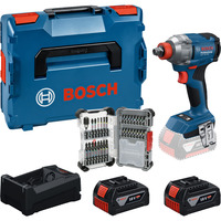 Bosch Set avvitatore a impulsi a batteria GDX 18 volt 285 Nm con 2 batterie 5,0 Ah e set di punte da 31 pezzi in L-BOXX, Set di strumenti boxed