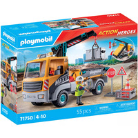 PLAYMOBIL Action Heroes Camion da cantiere con gru, Giochi di costruzione 
