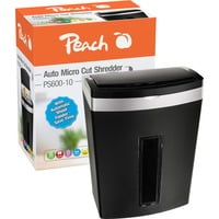 Peach PS600-10 distruggi documenti Taglio a frammenti 63 dB Nero, Argento Nero/Argento, Taglio a frammenti, 3 x 10 mm, 20 L, 63 dB, 350 fogli, P-5
