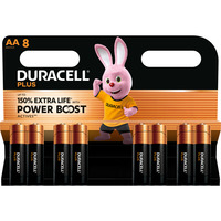 Duracell Plus Batteria monouso Stilo AA Alcalino Batteria monouso, Stilo AA, Alcalino, 1,5 V, 8 pz, Nero, Oro