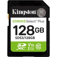 Kingston 128GB SDXC Canvas Select Plus Gen3 150MB/s C10 UHS-I U1 V10, Scheda di memoria 128 GB, SD, Classe 10, UHS-I, 150 MB/s, Class 1 (U1)