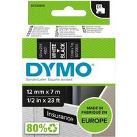 Dymo D1 etichette originali | stampa bianca su nero | 12 mm x 7 m | etichette autoadesive per etichettatrice LabelManager | 1 Pezzo, Nastro di scrittura Bianco su nero, Poliestere, Belgio, -18 - 90 °C, DYMO, LabelManager, LabelWriter 450 DUO