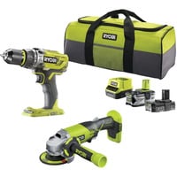 Ryobi ONE+ trapano avvitatore a batteria / set smerigliatrice angolare R18PDAG-242S, 18Volt, Set di strumenti verde/Nero