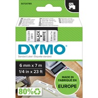 Dymo D1 etichette originali | stampa nera su bianco | 6 mm x 7 m | etichette autoadesive per etichettatrice LabelManager | 1 Pezzo, Nastro di scrittura Nero su bianco, Poliestere, Belgio, -18 - 90 °C, DYMO, LabelManager, LabelWriter 450 DUO