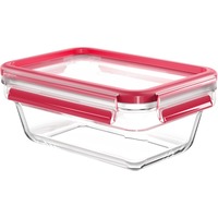 Emsa CLIP & CLOSE N10408 Rettangolare Scatola 0,85 L Trasparente 1 pz, Casella trasparente/Rosso, Scatola, Rettangolare, 0,85 L, Trasparente, Vetro, 420 °C