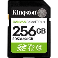 Kingston 256GB SDXC Canvas Select Plus Gen3 150MB/s C10 UHS-I U1 V10, Scheda di memoria 256 GB, SD, Classe 10, UHS-I, 150 MB/s, Class 1 (U1)