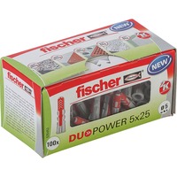 fischer DUOPOWER 5 x 25 LD spina 100 pezzo(i) Plastica Rotondo, Tassello grigio chiaro/Rosso, Rotondo, Plastica, 2,5 cm, 5 mm, 3,5 cm, 100 pezzo(i)