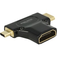 DeLOCK HDMI-A/HDMI Mini-C+ Micro-D, F/M+M Mini-HDMI + Micro-HDMI Nero, Adattatore Nero, F/M+M, HDMI, Mini-HDMI + Micro-HDMI, Femmina, Maschio, Oro, 3840 x 2160 Pixel