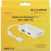 DeLOCK 0.16m DisplayPort/VGA + HDMI + DVI 0,16 m Mini DisplayPort VGA (D-Sub)+ HDMI + DVI Bianco, Adattatore bianco, 0,16 m, Mini DisplayPort, VGA (D-Sub)+ HDMI + DVI, Maschio, Femmina, 1920 x 1200 Pixel