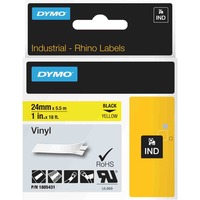 Dymo Rhino Etichette in vinile industriale | 24 mm x 5,5 m | Stampa nera su giallo | Autoadesive | per LabelManager e Rhino Label Makers, Nastro di scrittura 5 m | Stampa nera su giallo | Autoadesive | per LabelManager e Rhino Label Makers, Nero su giallo, Multicolore, Vinile, -40 - 80 °C, UL 969, DYMO