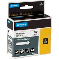 Dymo Rhino etichette industriali flessibili in nylon autoadesive | rotolo da 12 mm x 3,5 m | stampa nera su bianco, Nastro di scrittura 5 m | stampa nera su bianco, Nero su bianco, Nero, Nylon, Belgio, Rhino, Rhino IND